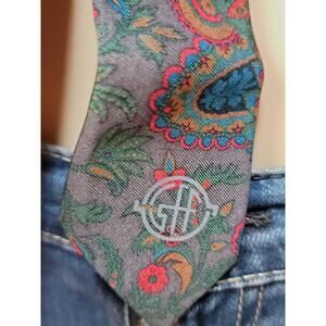 GIANFRANCO FERRE Logo Silk/Wool Necktie ITALY Vintage Designer PAISLEY 56"